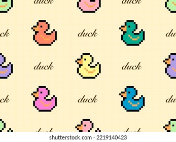 Duck cartoon character seamless pattern on yellow background
