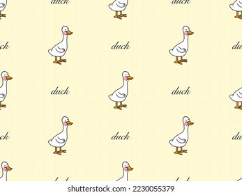 Duck cartoon character seamless pattern on yellow background