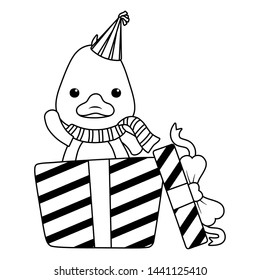 Duck cartoon with happy birthday icon design