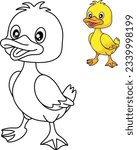 Duck cartoon line art for coloring book page 