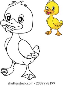 Duck cartoon line art for coloring book page 