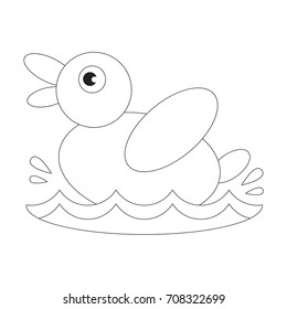 Duck cartoon. Outlined illustration with thin line black stroke