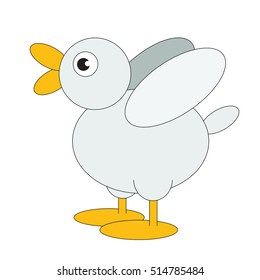 Duck cartoon. Outlined small duck with black stroke.
