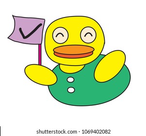 The duck is cheerful because it is correct.