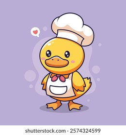 Duck chef cartoon vector illustration. Cute duck in chef hat and apron.