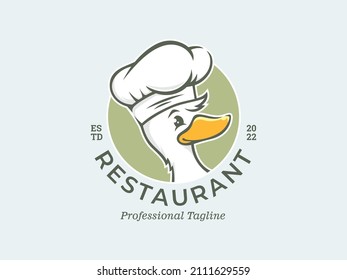 Duck with Chef Hat Cartoon Badge Logo Template