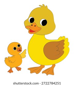 Eine Ente und ein Kind auf einer lächelnden Vektorgrafik