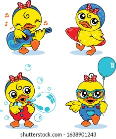 duck child vector illustration set