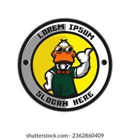 Duck in circle give thumbs up mascot logo for sport, esport, team, gaming, restaurant, etc