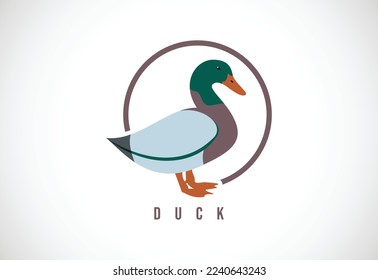 Duck in a circle. Duck logo design template vector illustration
