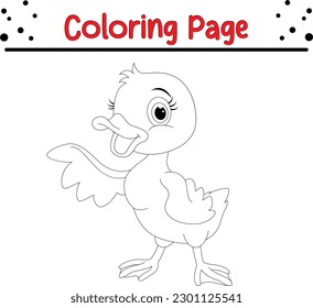 Duck Coloring book page. Cute little duckling outlined isolated on white background