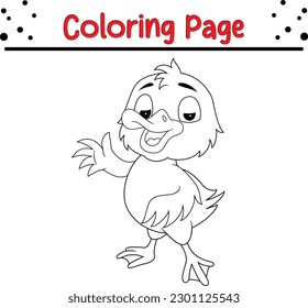 Duck Coloring book page. Cute little duckling outlined isolated on white background