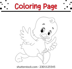 Duck Coloring book page. Cute little duckling outlined isolated on white background