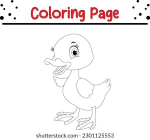 Duck Coloring book page. Cute little duckling outlined isolated on white background