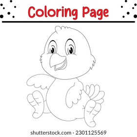 Duck Coloring book page. Cute little duckling outlined isolated on white background