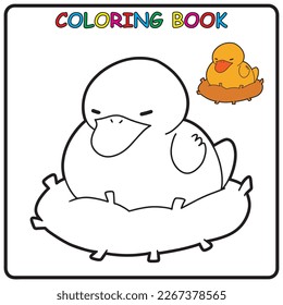 Duck coloring page for a children's book with colorful examples. Image in vector format. great coloring activity for children and toddlers