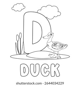 Duck coloring page letter d alphabet animal