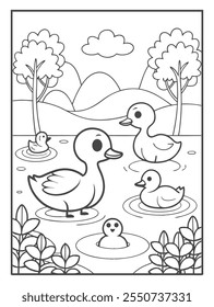 Duck coloring page in white background 