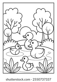Duck coloring page in white background 
