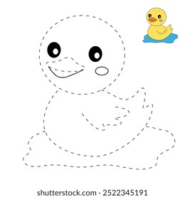 Duck coloring pages for kids. Trace and color duck. A cute duck animals vector. Duck outline. Coloring book for kids. Kindergarten and preschool worksheets printable for kids. Farm animals.