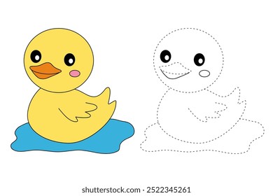 Páginas de colorir pato para crianças. Traço e cor pato. Um vetor de animais de pato fofo. Contorno de pato. Livro de colorir para crianças. Planilhas de jardim de infância e pré-escola imprimíveis para crianças. Animais de criação.