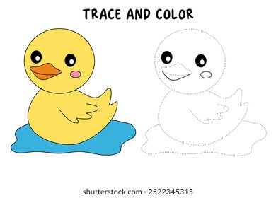 Páginas de colorir pato para crianças. Traço e cor pato. Um vetor de animais de pato fofo. Contorno de pato. Livro de colorir para crianças. Planilhas de jardim de infância e pré-escola imprimíveis para crianças. Animais de criação.