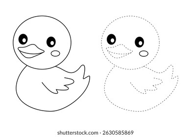 Duck coloring pages for kids. Trace and color duck. Duck outline. Letters D is for Duck. Fun animal worksheets printable for summer activity.
