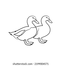 Duck continuous line art drawing, One line art design of duck, Duck animal line art