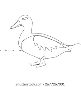 Duck continuous line. One line drawing. Water bird Vector. Simple wildlife graphic. EPS 10.