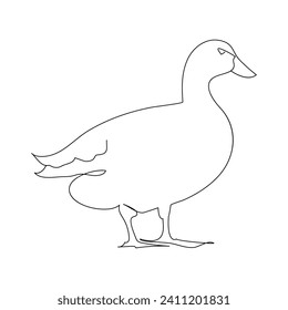 Duck continuous one line drawing  outline vector illustration