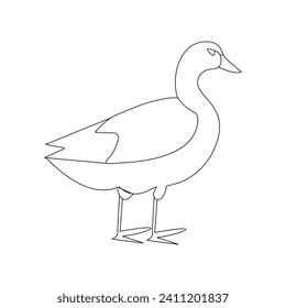 Duck continuous one line drawing  outline vector illustration