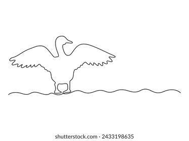 Duck continuous one line drawing vector illustration. Pro vector