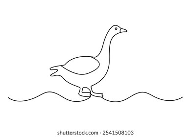 Duck continuous one line drawing with outline vector illustration