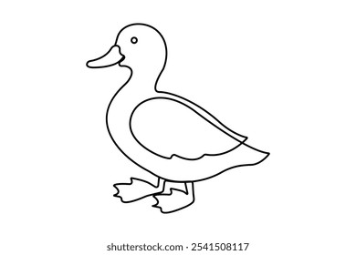 Duck continuous one line drawing with outline vector illustration