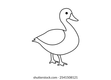 Duck continuous one line drawing with outline vector illustration