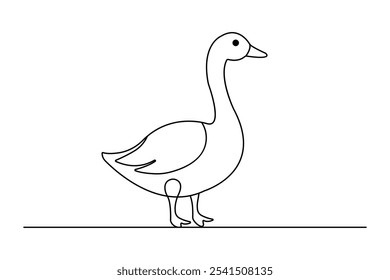 Duck continuous one line drawing with outline vector illustration