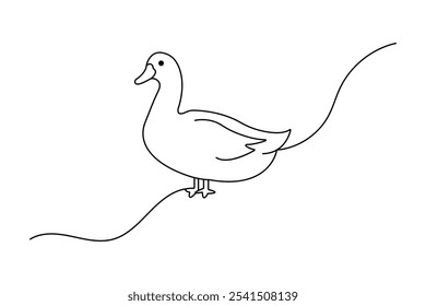 Duck continuous one line drawing with outline vector illustration