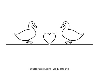 Duck continuous one line drawing with outline vector illustration