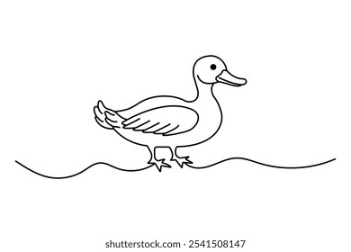 Duck continuous one line drawing with outline vector illustration