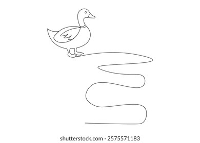 Duck continuous single line art and isolated outline vector illustration