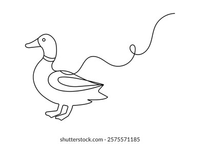 Duck continuous single line art and isolated outline vector illustration