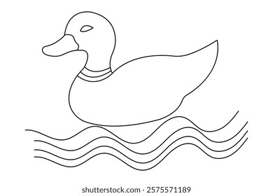 Duck continuous single line art and isolated outline vector illustration