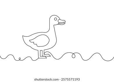 Duck continuous single line art and isolated outline vector illustration