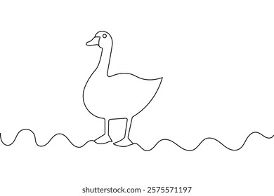 Duck continuous single line art and isolated outline vector illustration