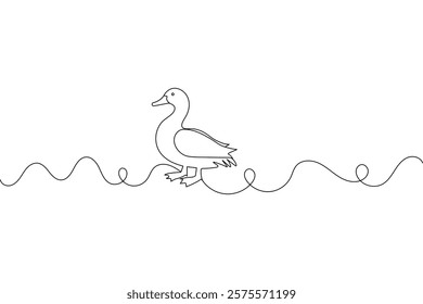 Duck continuous single line art and isolated outline vector illustration