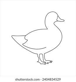 A duck Continuous single line drawing vector illustration. Continuous outline of Animal bird icon
