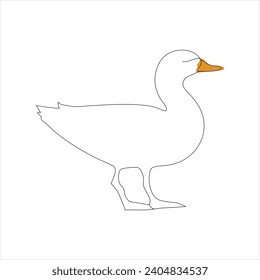A duck Continuous single line drawing vector illustration. Continuous outline of Animal bird icon
