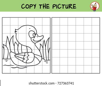 Duck. Copy the picture. Coloring book. Educational game for children. Cartoon vector illustration