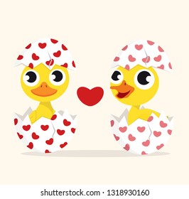 Duck couple in love in egg