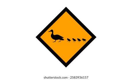 Duck Crossing Sign , black and yellow isolated silhouette